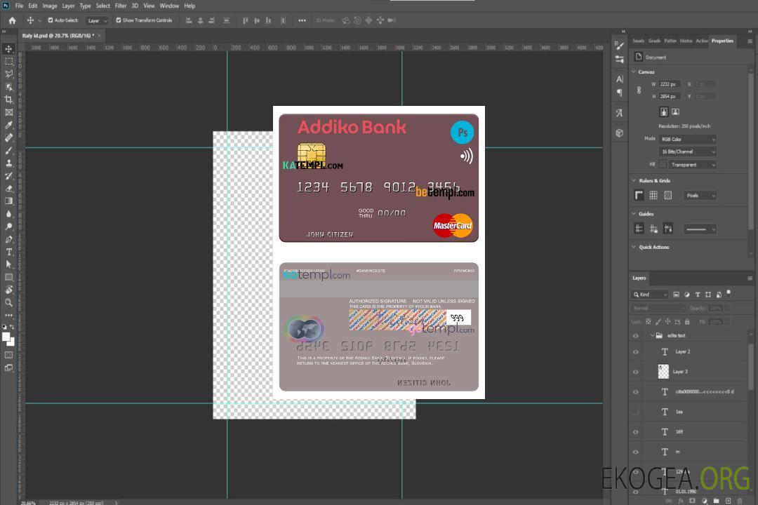 Modèle de carte mastercard Slovénie Addiko Bank au format PSD template